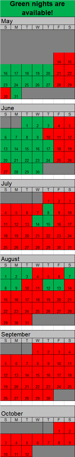 Lakeview Campsite 1 Calendar